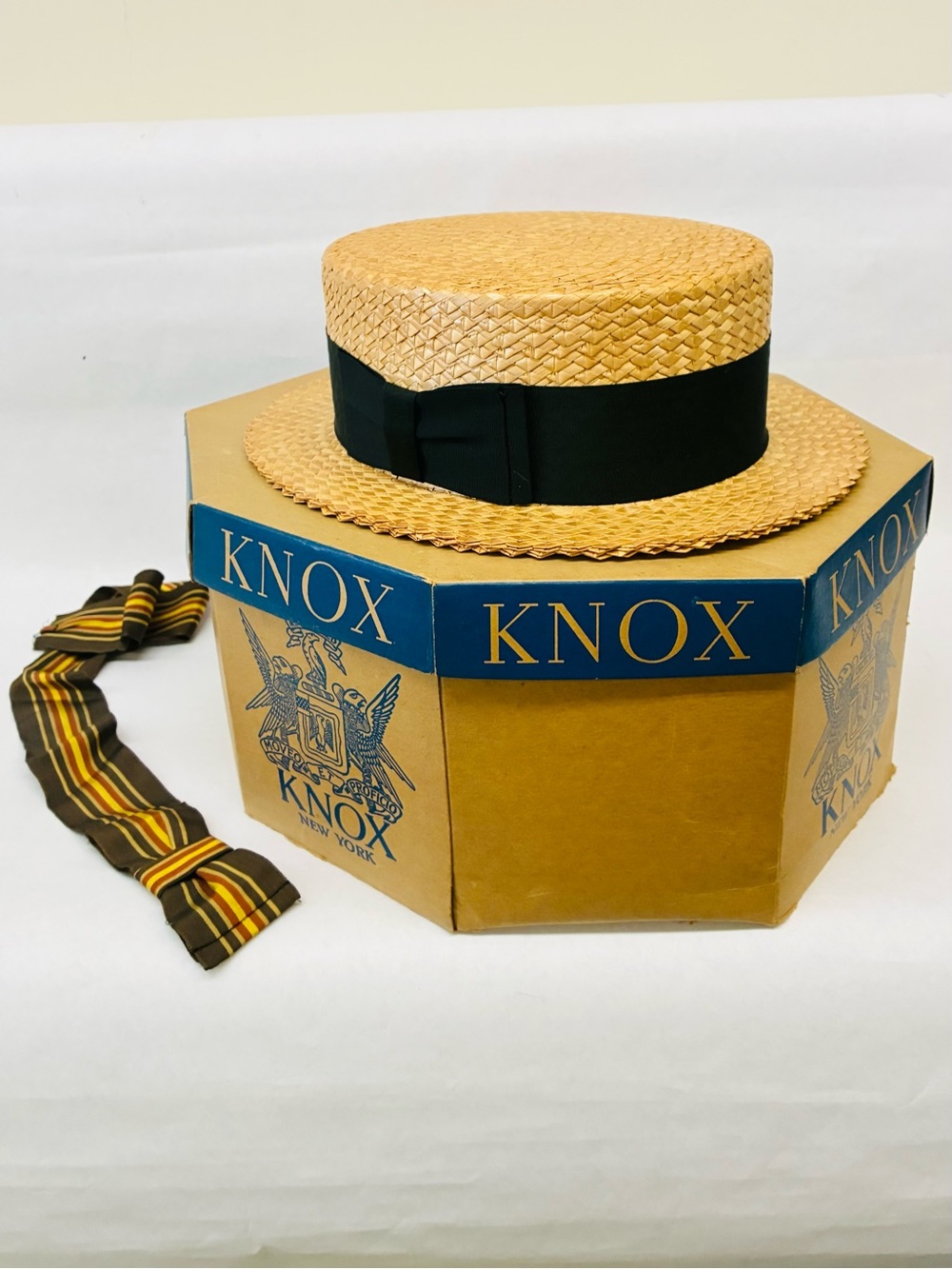 Knox Fifth Avenue Men’s Straw Boater Hat Sz. 7-3/8